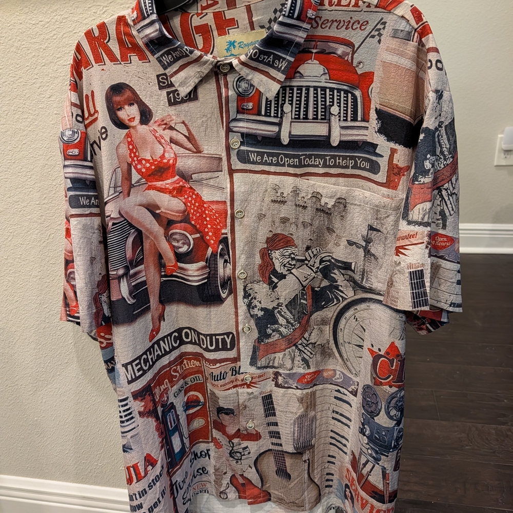 Royaura Hawaiian Vintage Car Graphic Men's Button Down Shirt